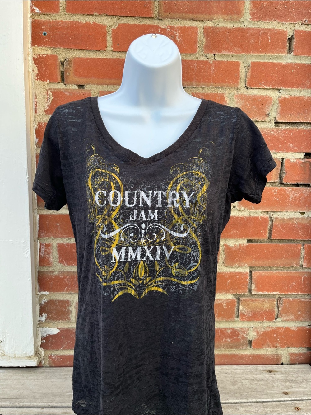 Country Jam MMXIV Black Graphic V-Neck Burnout Tee
